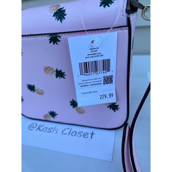 Kate Spade crossbody top handle purse pineapple print square pink multi - Picture 4 of 12